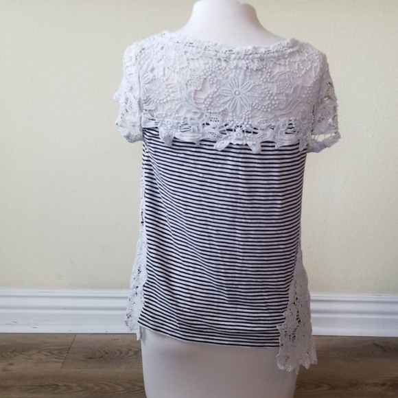 Meadow Rue lace and striped short sleeve blouse - Picture 2 of 7